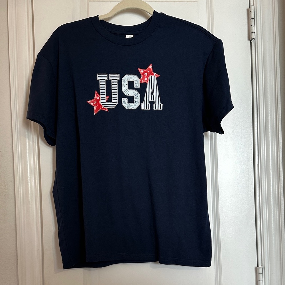 Old Navy Navy Tee with Red Star Appliqués